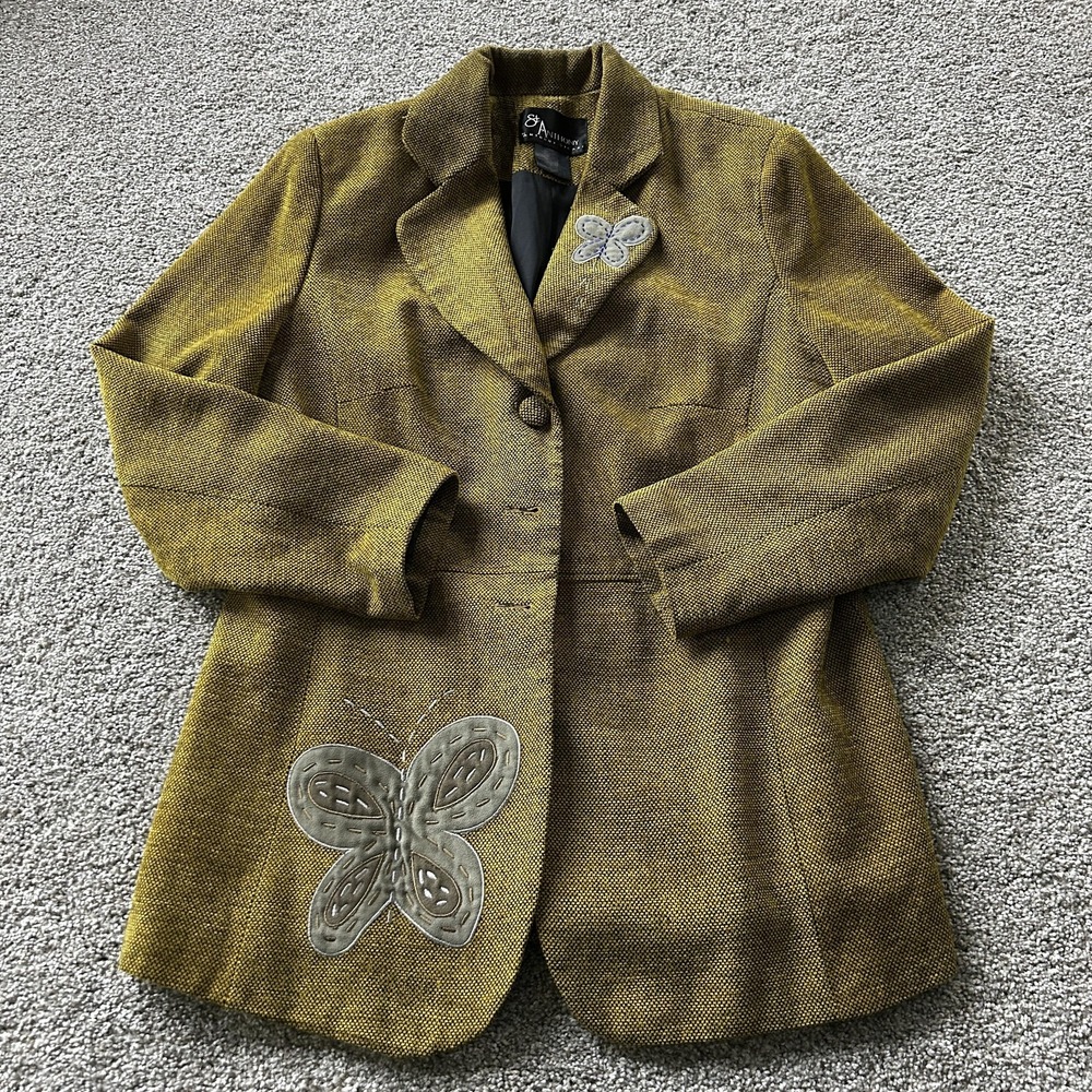 St Anthony By Anthony Sicari Suit Jacket Womens 16W Yellow Butterfly Lined
